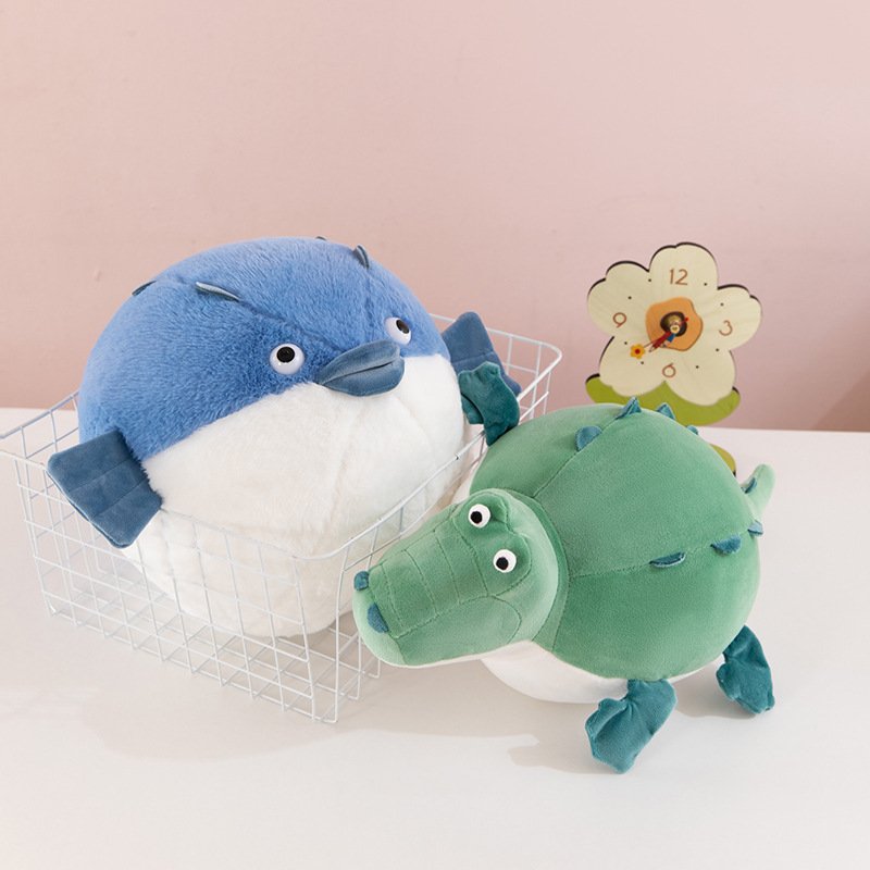 New cross-border cute crocodile plush toys, pufferfish round dolls, funny stuffed dolls, children's and girls' gifts Specification drawing
