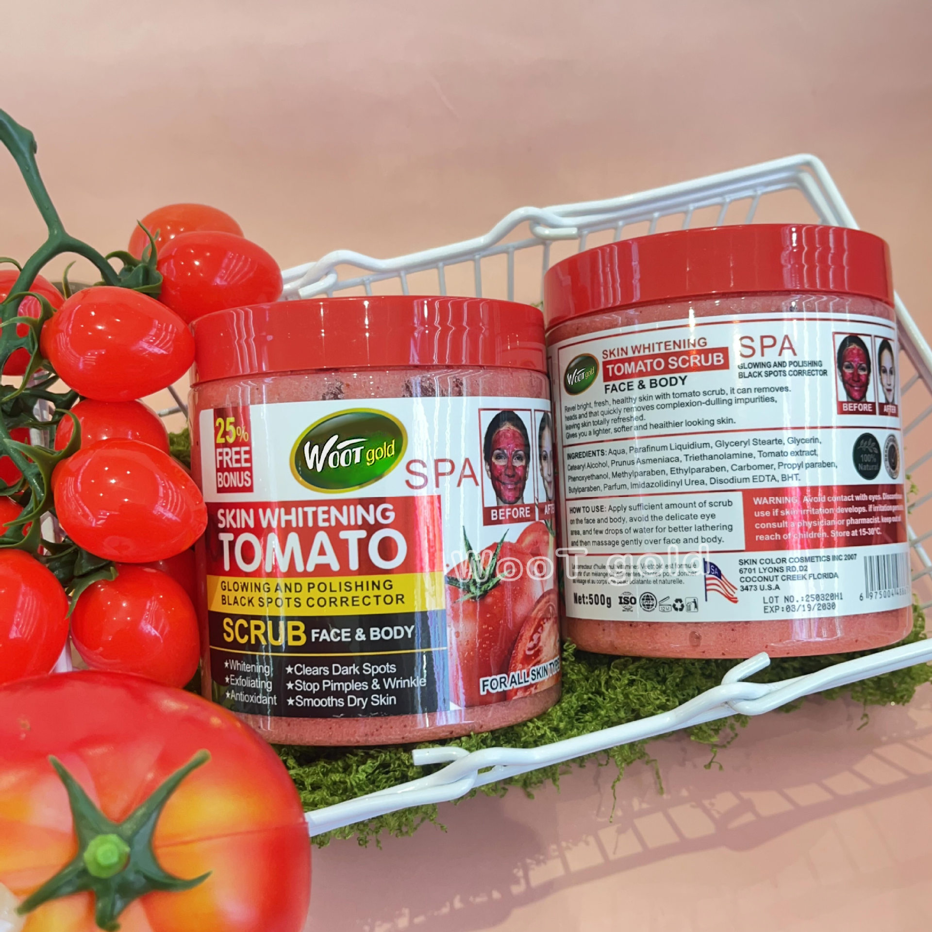 Cross-border tomato scrub 500g for facial and body exfoliation, scrubbing, chicken skin removal, bath salt export full figure