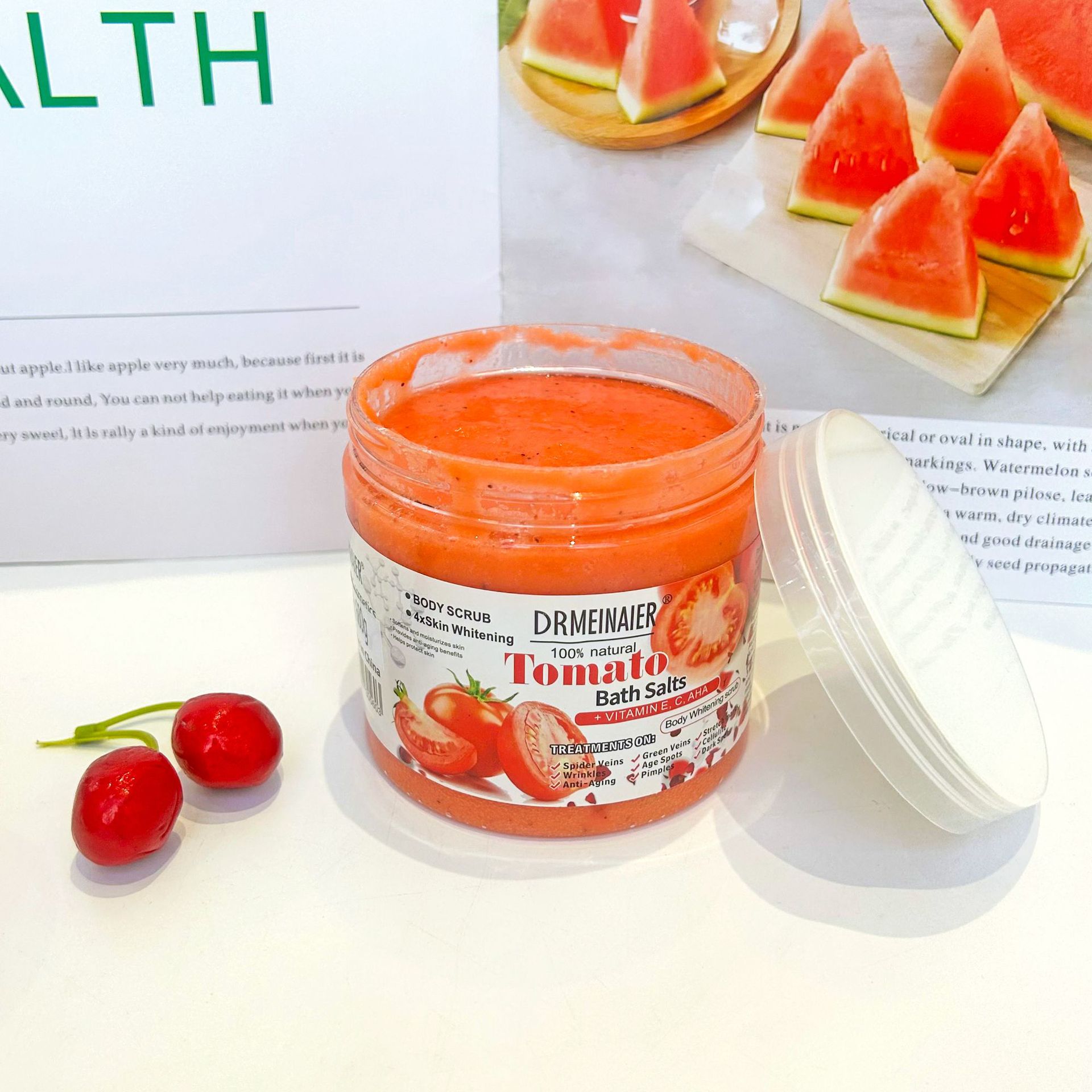 Cross-border trade tomato scrub bath salt 680g Foot bath salt Soaking foot salt Milk rose Lavender bath salt Specification drawing