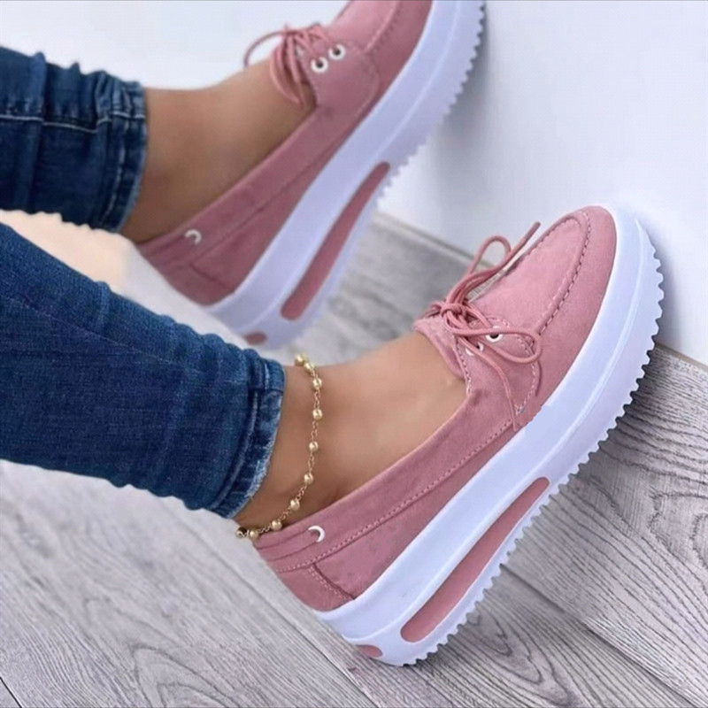 Cross-border trade large-sized casual single shoes for women 2024 Spring and autumn new round toe thick-soled low-top lace-up flat casual shoes Specification drawing