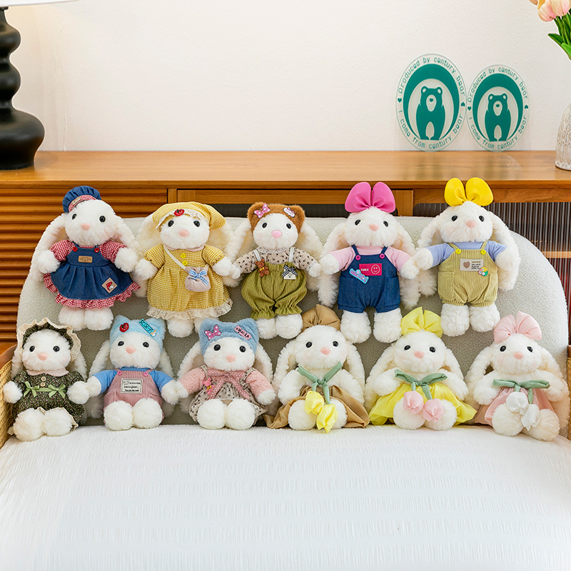 New cross-border dress, little rabbit plush toy, cartoon overalls, long-eared rabbit doll, soothing doll Specification drawing