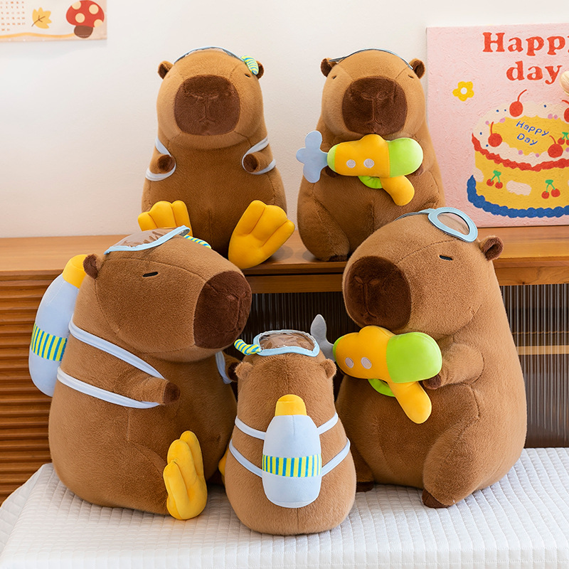 New cute pilot Capybara diving series plush toys, Kapibalagong plush toys, children's birthday gifts details Picture