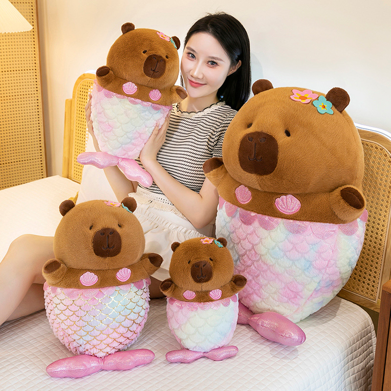 Cross-border mermaid capybara plush toy transforms into a fish-tail Capybara doll, a gift for children to accompany and give to girls Application Scenario