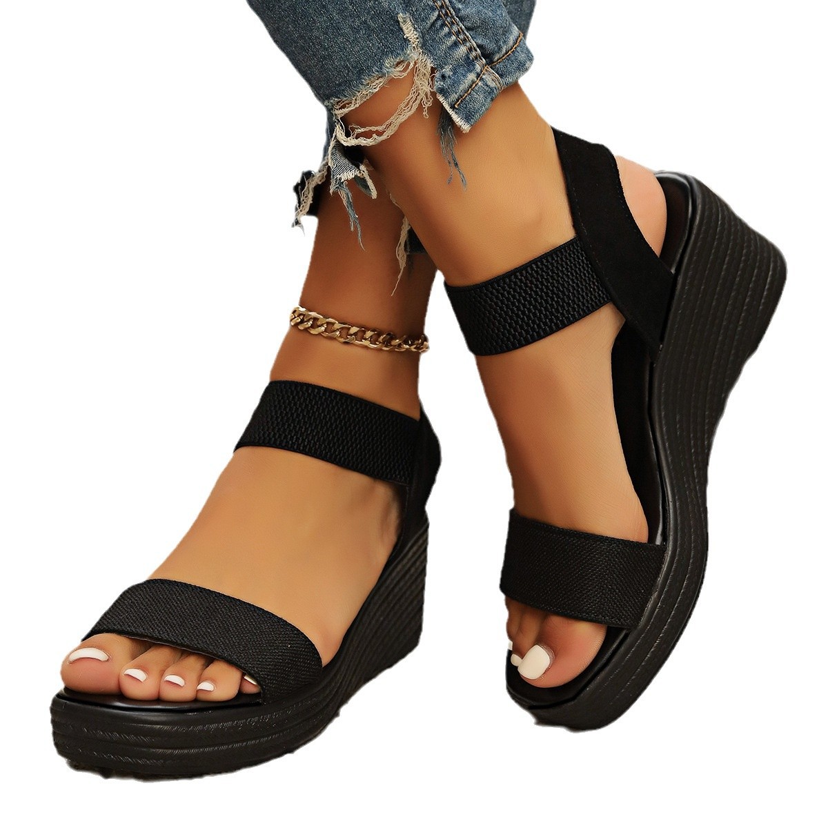 Amazon cross-border thick-soled fashion sandals for women 2024, new style of muffin thick-soled wedge heel fish-mouth women's sandals for shipping Item Picture
