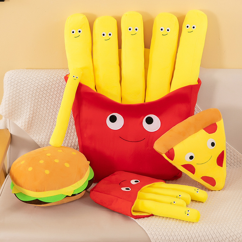 Foreign trade creative French fries, hamburgers, pizza, throw pillows, cross-border simulation snacks, plush toys, figurines, claw machines, dolls full figure