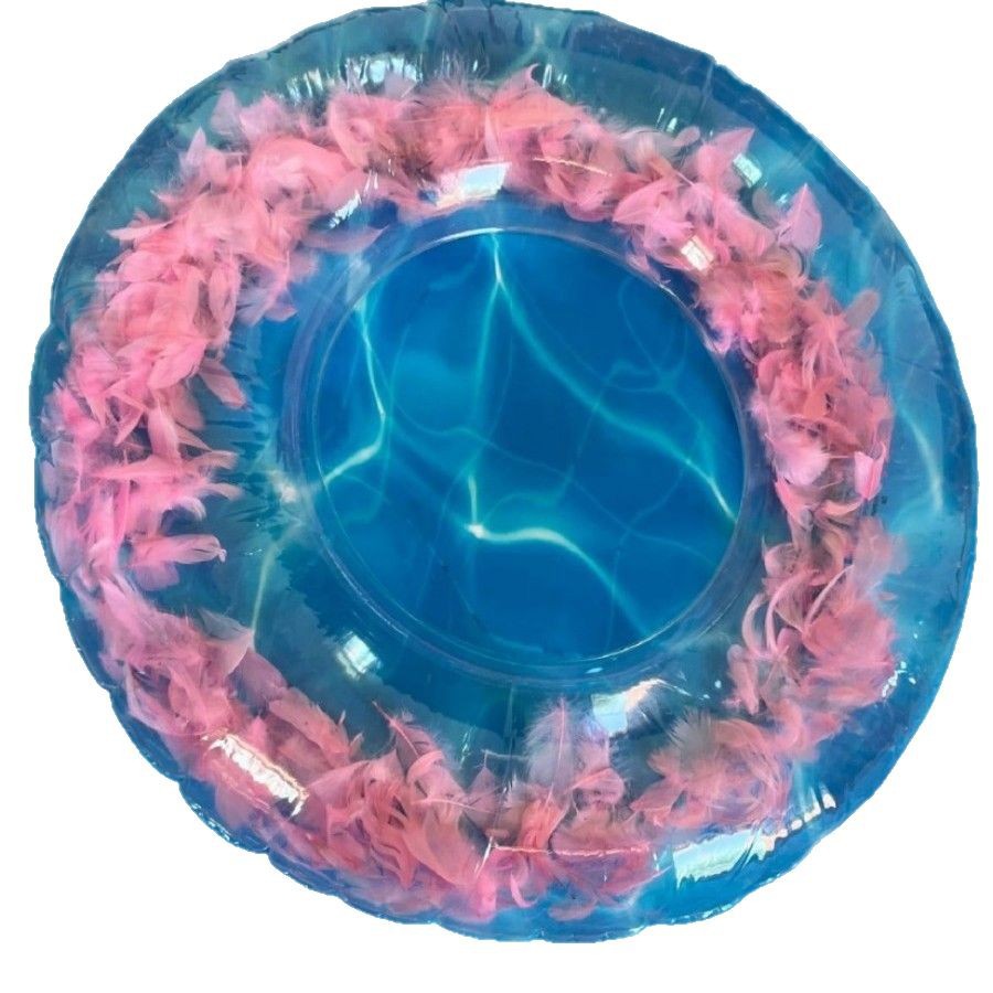 Cross-border children's inflatable thickened life buoy, ins style, internet-famous transparent feather swimming ring, high-end adult swimming ring Item Picture