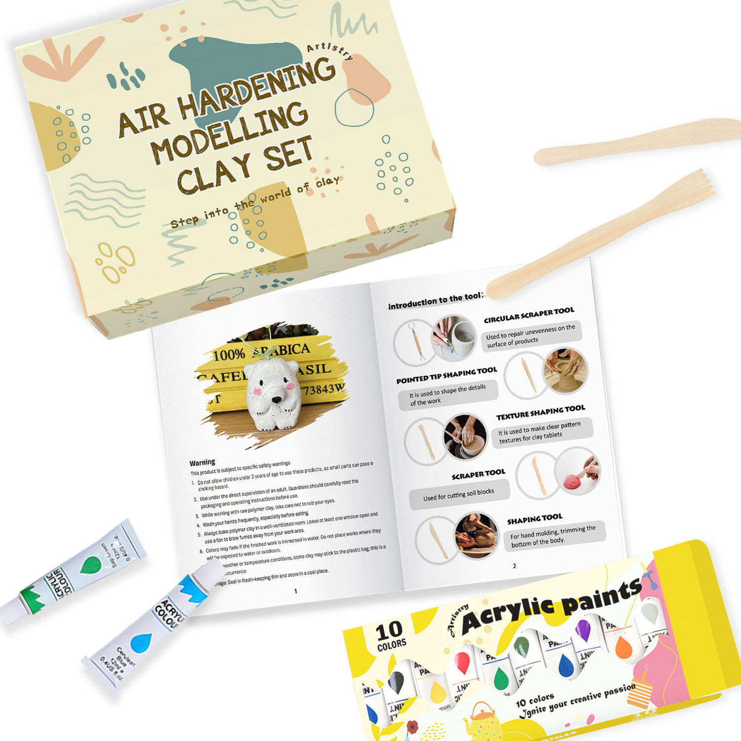 Cross-border air-dried clay, stone sculpture and clay DIY children's handicraft material package, clay sculpture tools and color box set Application Scenario