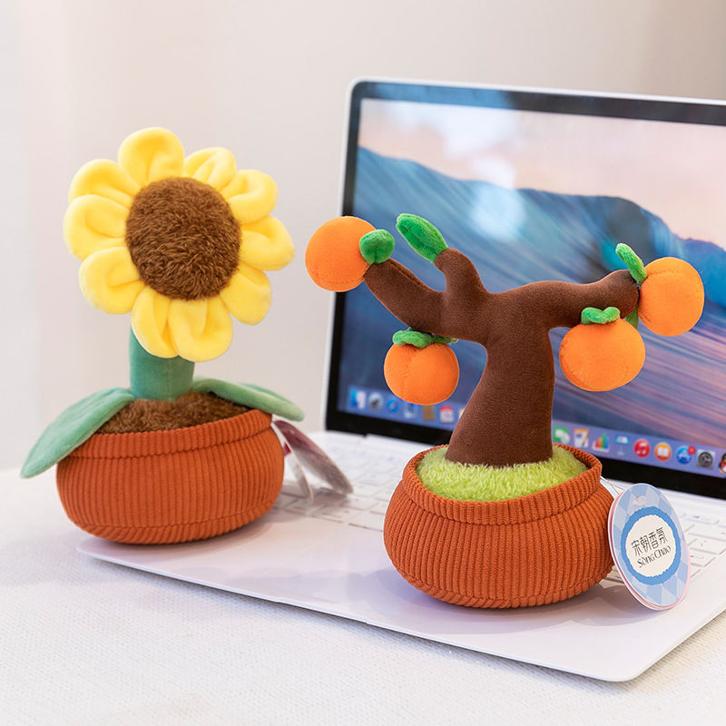 New cute and realistic sunflower potted plant cartoon plush toy persimmon car aromatherapy creative birthday gift full figure