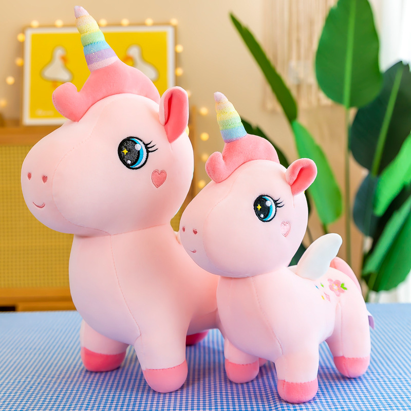 New Rainbow Unicorn fleece toy, cross-border cute cartoon angel unicorn figurine, large sleeping pillow details Picture
