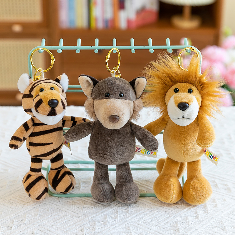 Wholesale of cartoon forest animal tiger figurines, plush lion trinkets, turtle dolls, keychains and 4-inch grabbers full figure
