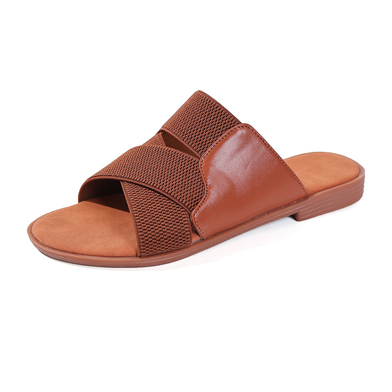 New cross-border large-sized women's shoes with cross-belt solid color fashion flip-flops, flat and trendy indoor and outdoor one-line flip-flops Item Picture