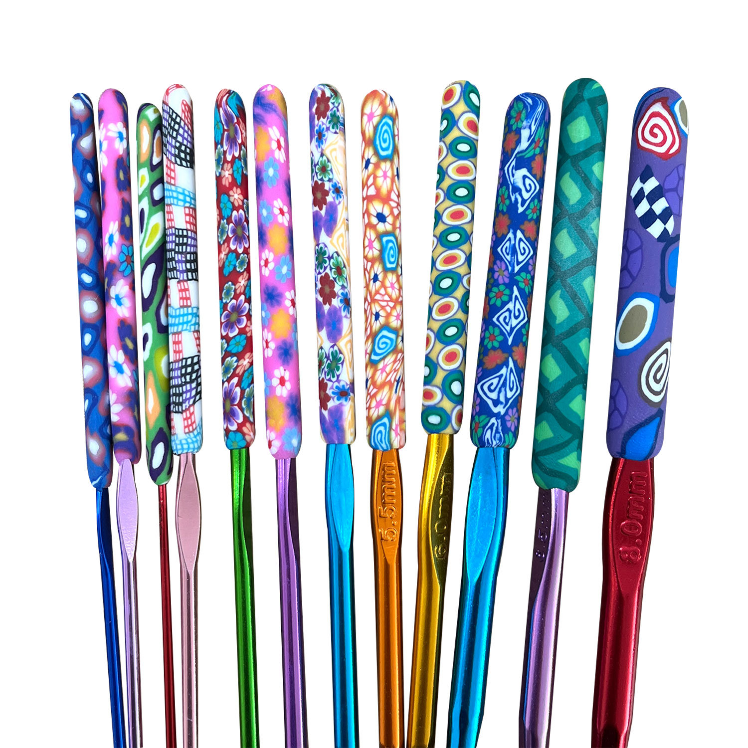 Hand-crocheted soft clay flower plate handle crochet, soft clay soft handle crochet, solid aluminum crochet, 12-piece set of woolen needles details Picture