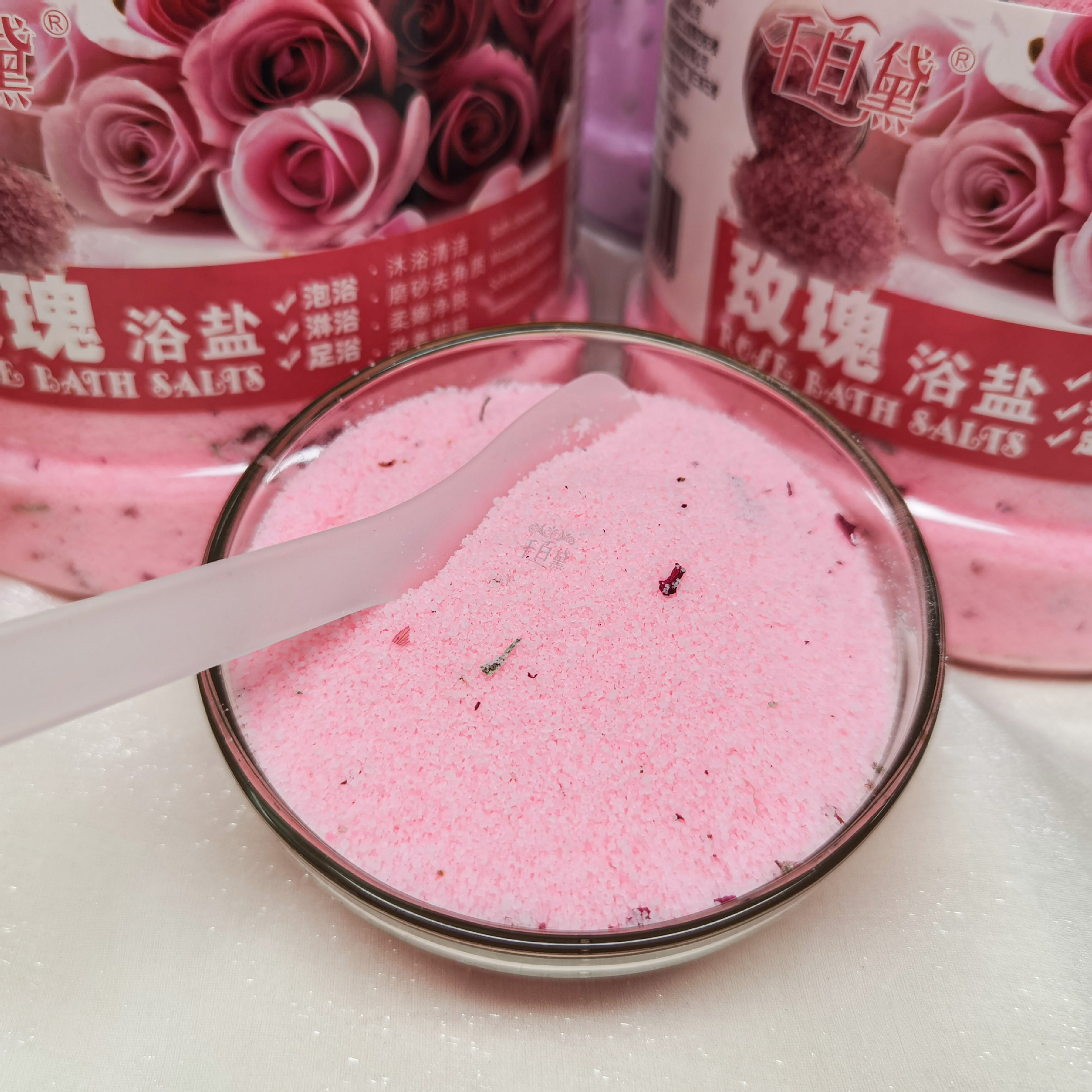 Rose petal bath salt for cleaning, milk bath salt for foot soaking, bathing, scrubbing and scrubbing, special for SPA in bath shops Specification drawing