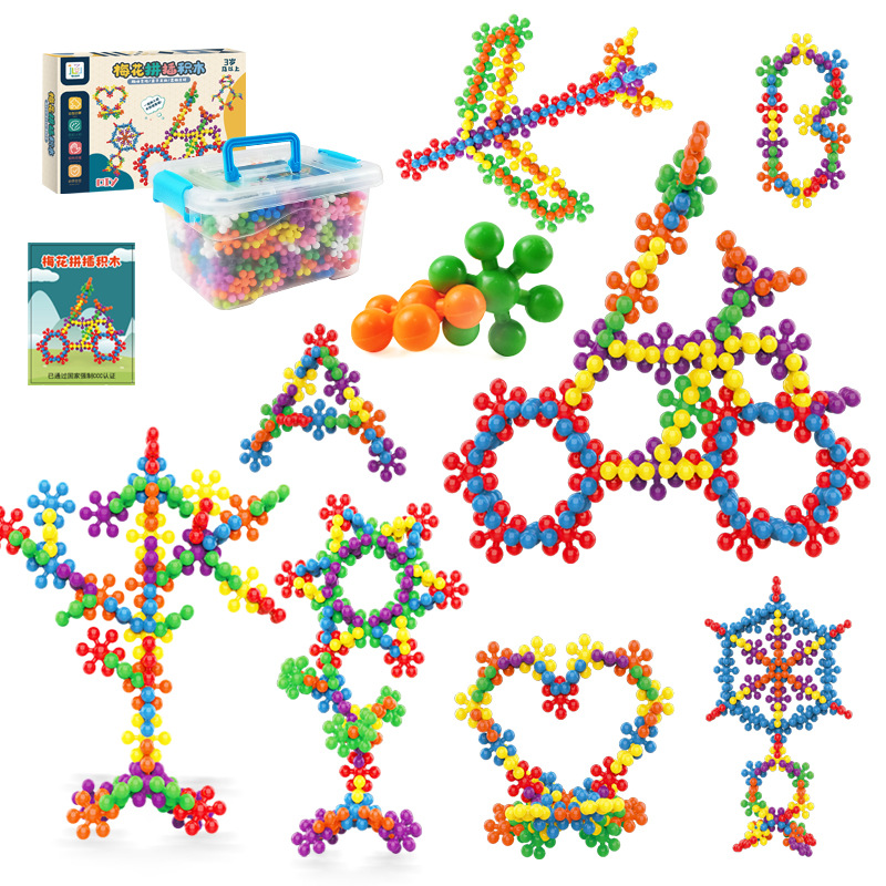 Cross-border 3D stereoscopic rotating plum blossom building blocks, children's fun assembly snowflake assembly, early education and intelligence toys Item Picture