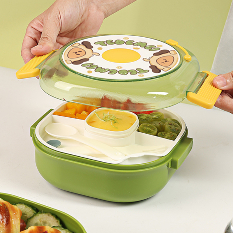 Customized cartoon lunch box, children's multi-layered bento box, compartments with sauce box, food-grade lunch box for primary school students Specification image