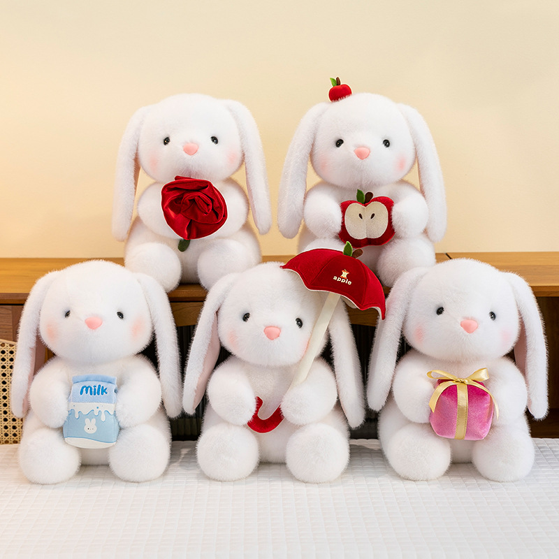 A cute rose rabbit plush toy doll, a cute rabbit, is a gift for girls as a children's comfort doll full figure
