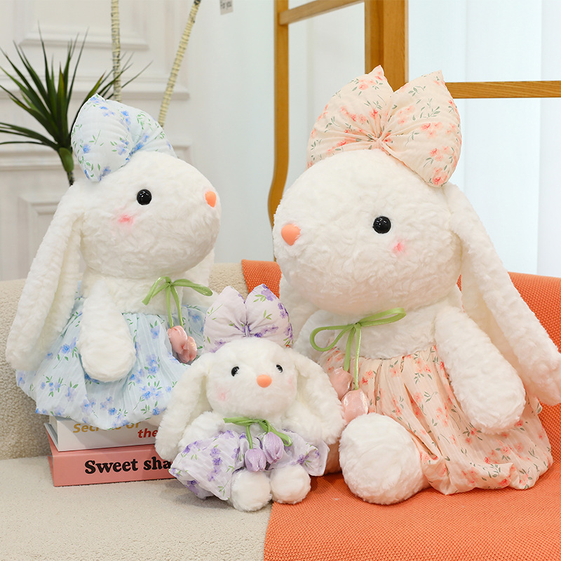 New tulip flower rabbit plush toy, little white rabbit doll, baby girl birthday gift details Picture