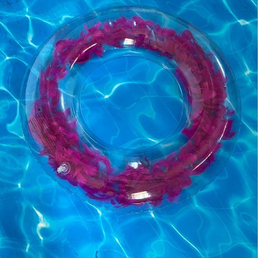 Cross-border children's inflatable thickened life buoy, ins style, internet-famous transparent feather swimming ring, high-end adult swimming ring Specification drawing