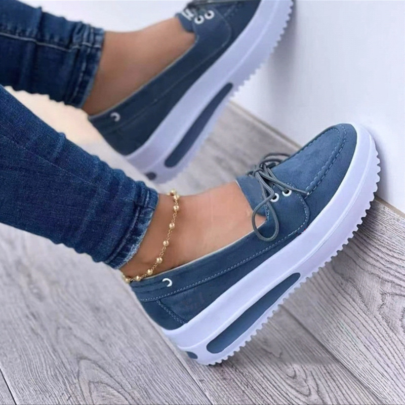 Cross-border trade large-sized casual single shoes for women 2024 Spring and autumn new round toe thick-soled low-top lace-up flat casual shoes details Picture