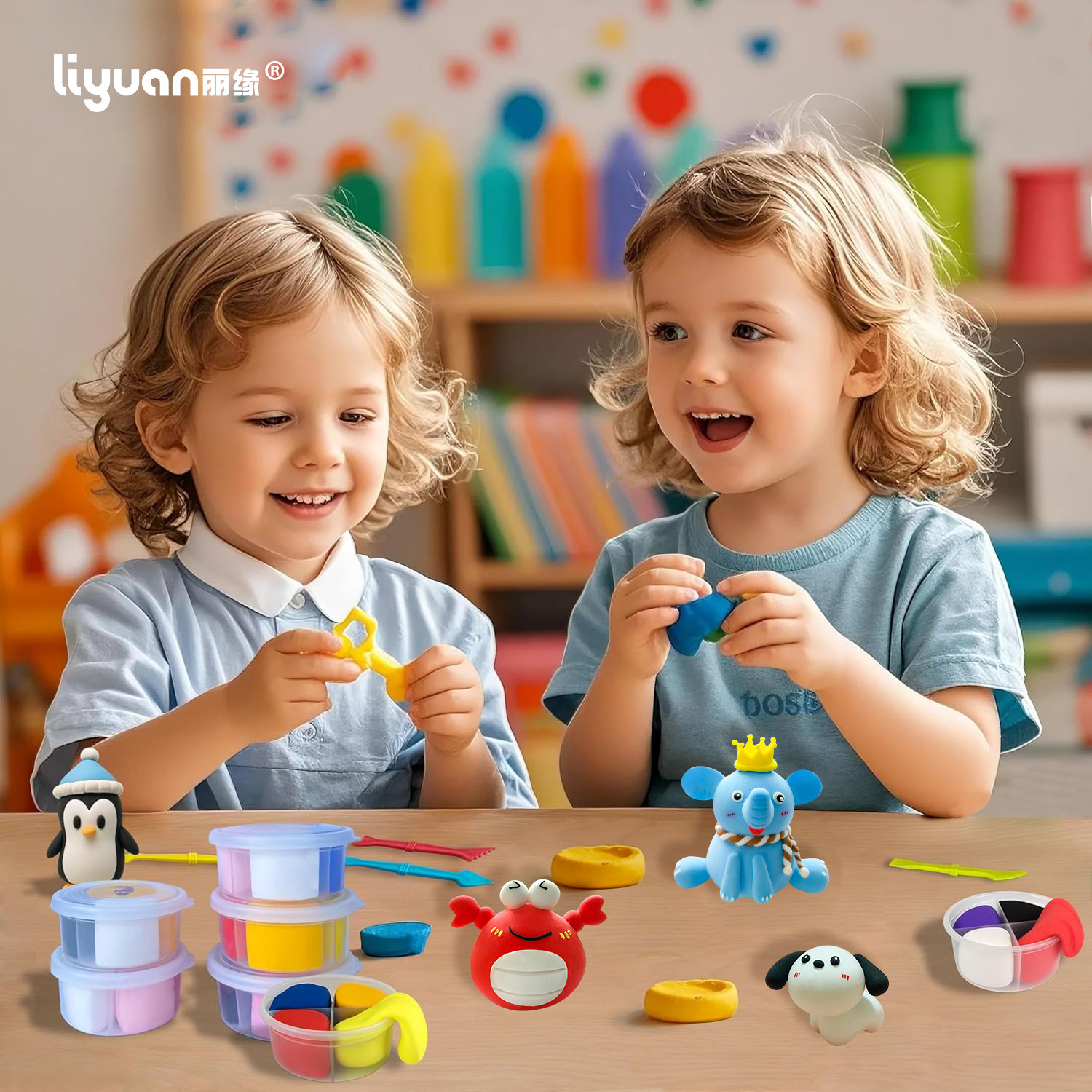 Cross-border Amazon ultra-light Clay Animal Series 4 Color Clay Children's Handmade Hanging Card Set manufacturer wholesale Specification drawing