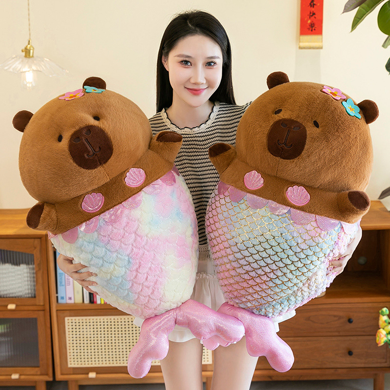 Cross-border mermaid capybara plush toy transforms into a fish-tail Capybara doll, a gift for children to accompany and give to girls Specification drawing