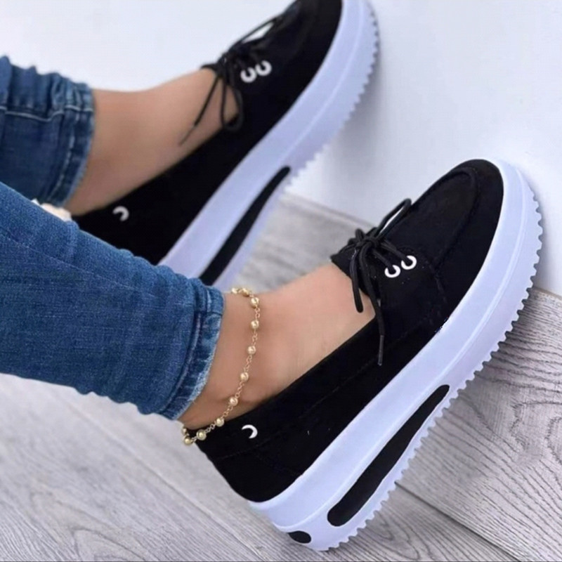 Cross-border trade large-sized casual single shoes for women 2024 Spring and autumn new round toe thick-soled low-top lace-up flat casual shoes Application Scenario