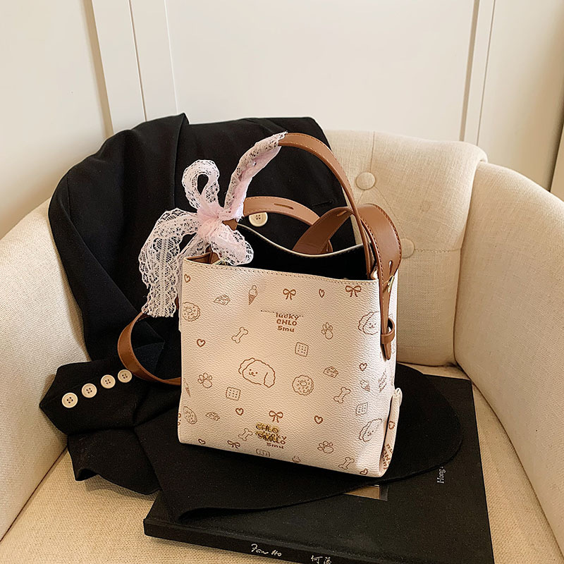 New 2025 high-end lace bow fashion handbag, bucket bag, single-shoulder crossbody women's bag for commuting to work details Picture