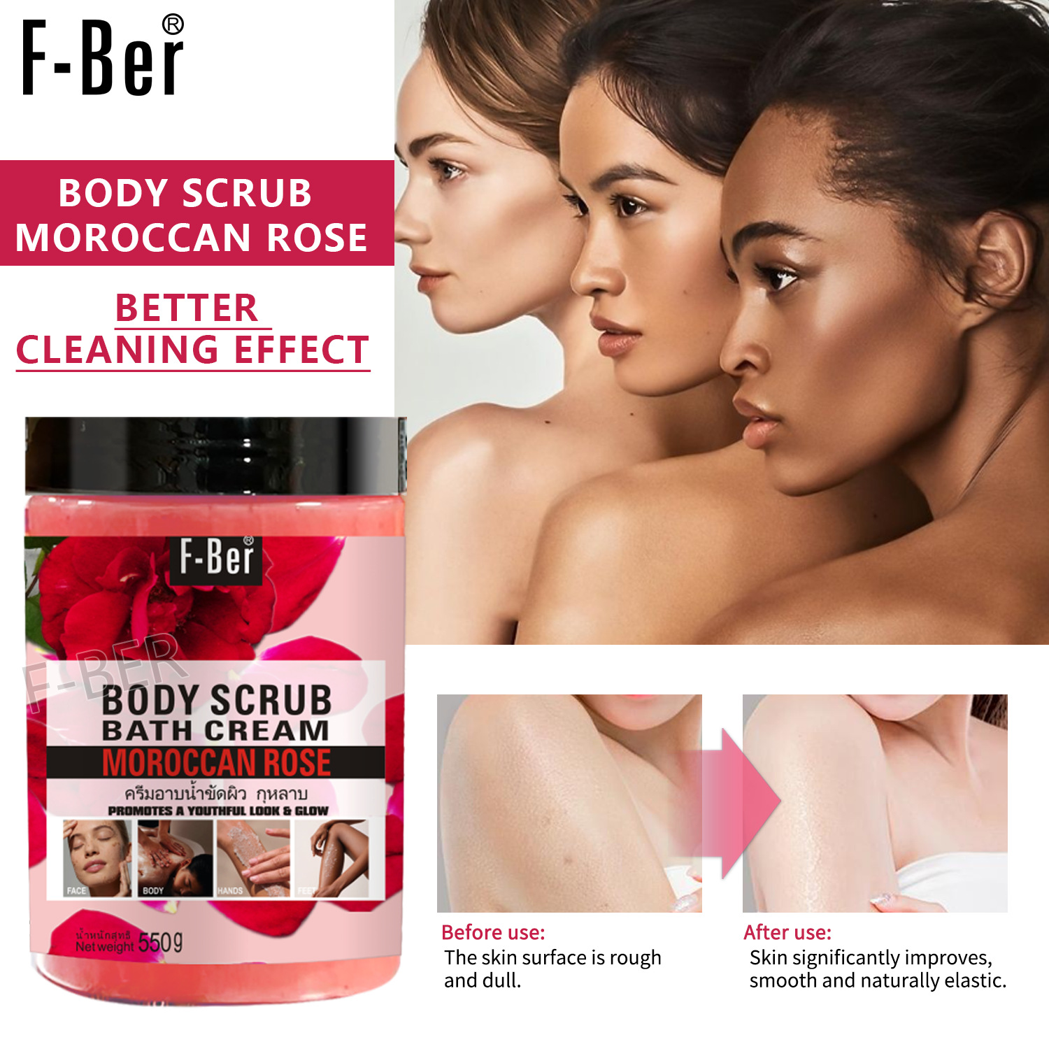 Cross-border turmeric Scrub Deep Cleansing, chicken skin removal, exfoliation, brightening the whole body scrub Bubble Wet bath salt 550g Specification drawing