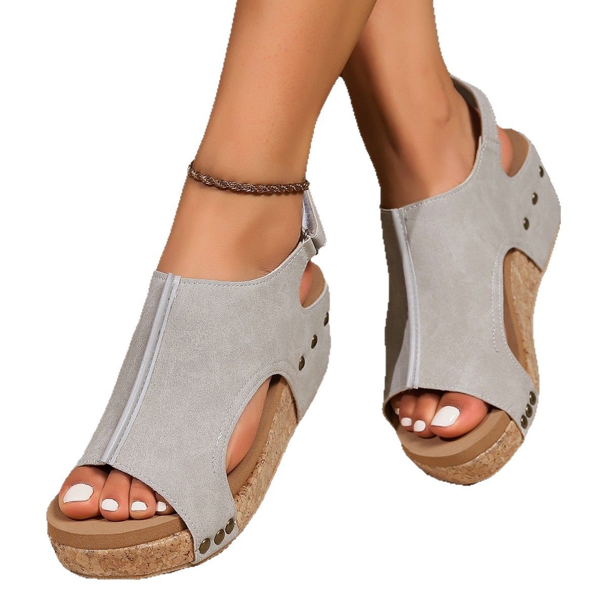 shoes women Cross-border exclusive wedge heel sandals for women wish Amazon plus-size thick-soled high-heeled fish-mouth women's shoes Item Picture