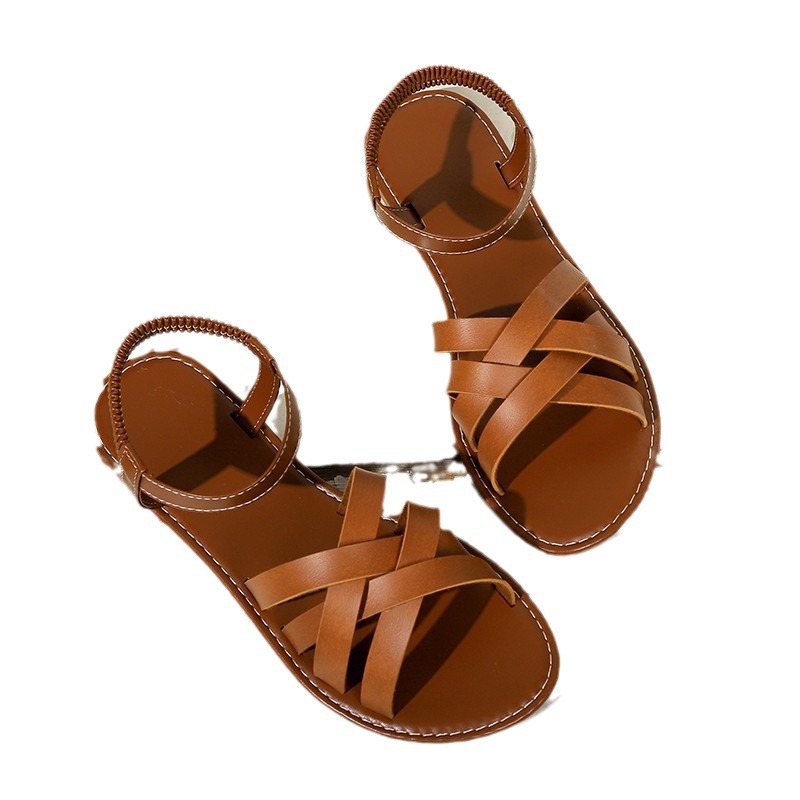 French women's shoes 2024 new summer flat shoes with hollowed-out small cross fish-mouth sandals in a fairy style Item Picture