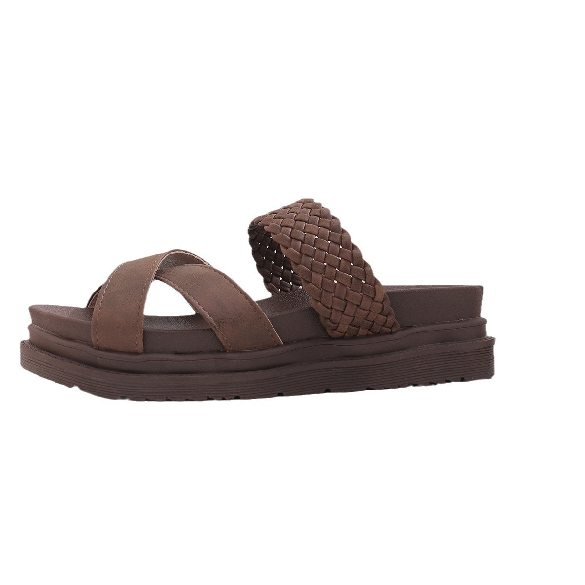 24 Cross-border large-sized women's casual flip-flops, new flat-heeled thick-soled one-line cross-woven women's flip-flops from Europe and America Item Picture