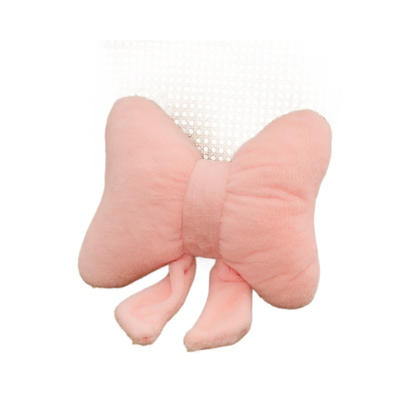Nordic-style sandy hair throw pillow, rabbit hair soft and comfortable seat cushion, solid color simple bow ribbon dormitory cushion Item Picture