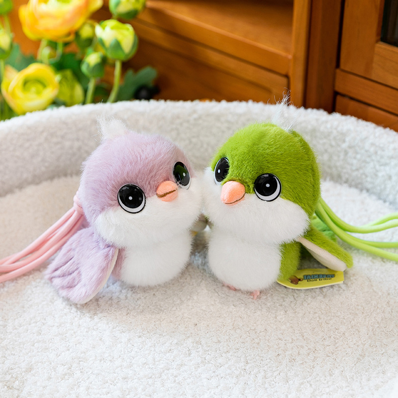 New cross-border cute little tit figurine keychain, colorful bird plush toy, schoolbag keychain details Picture