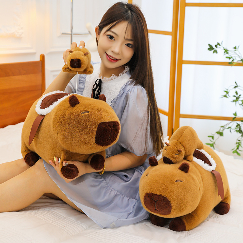 Purple butt ashore mother and child capybara dolls, drawstring Kapi Bara dolls, student graduation gifts, plush toys wholesale Specification drawing