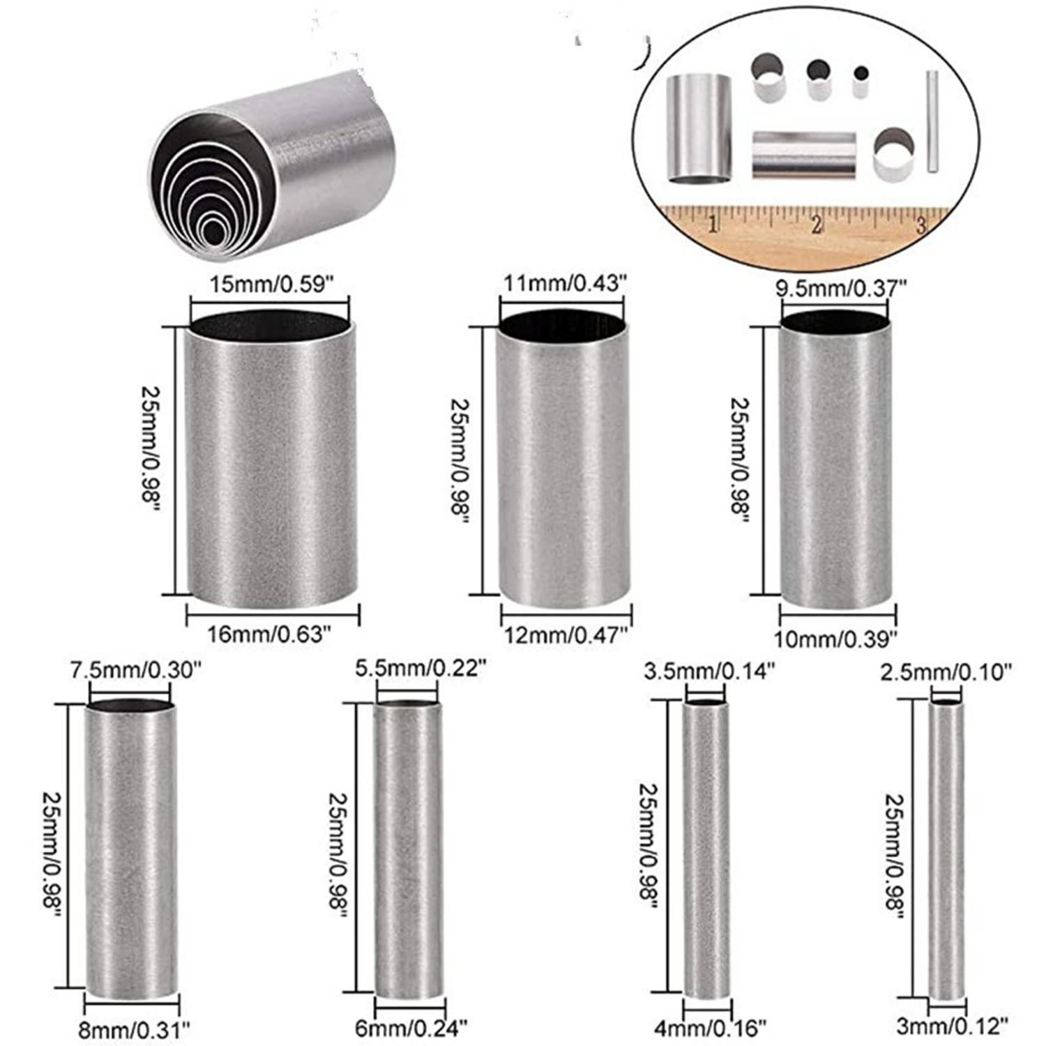 A set of 7-piece circular cutting and pressing molds for cross-border clay soft clay figurines, clothing decorations, and auxiliary tools for cutting clay into circles full figure