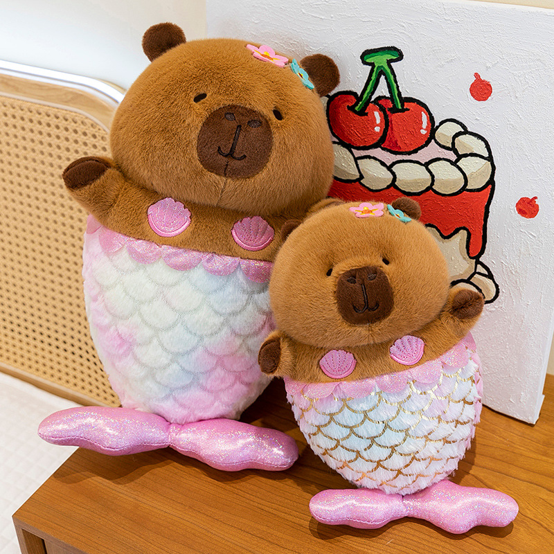 Cross-border mermaid capybara plush toy transforms into a fish-tail Capybara doll, a gift for children to accompany and give to girls full figure
