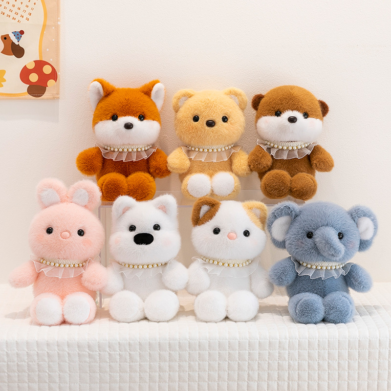 New cute pearl necklace, raccoon plush toy, little rabbit doll, soothing doll, Run Run Run Table companion series Application Scenario