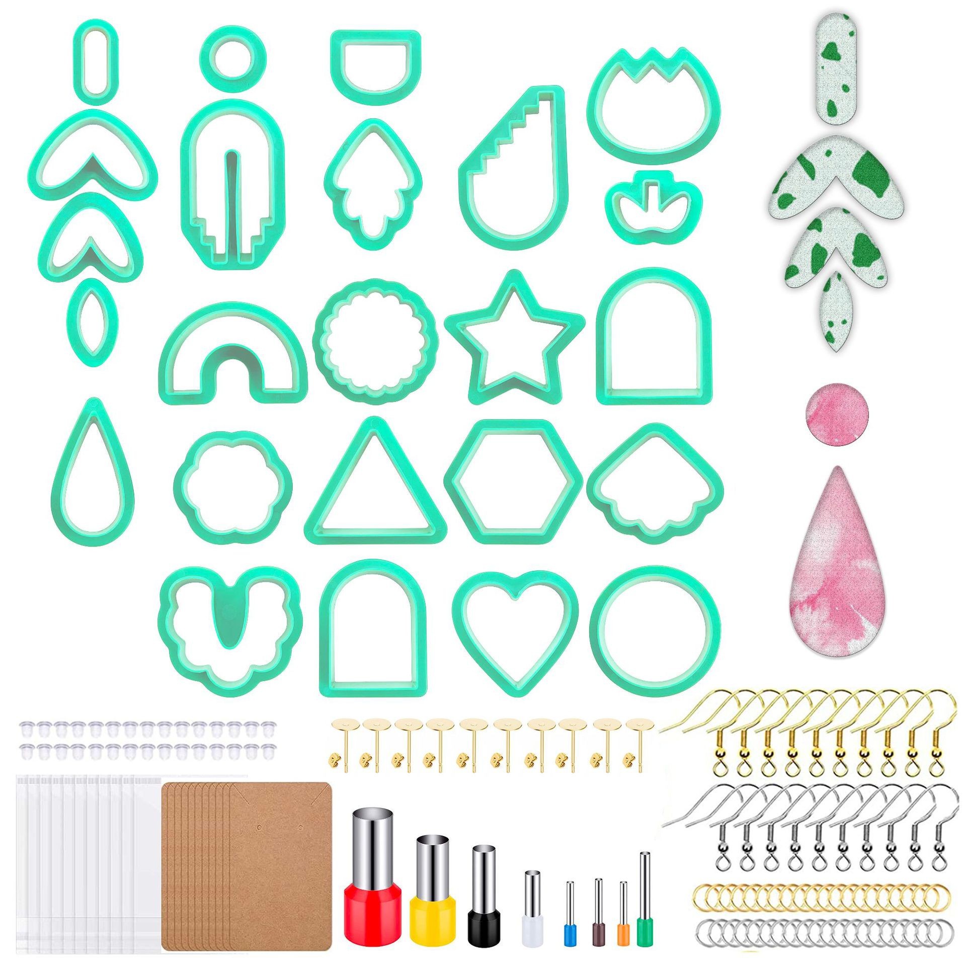 Cross-border 142pcs soft clay cutter plastic earring hook popular jewelry DIY mold strap storage details Picture