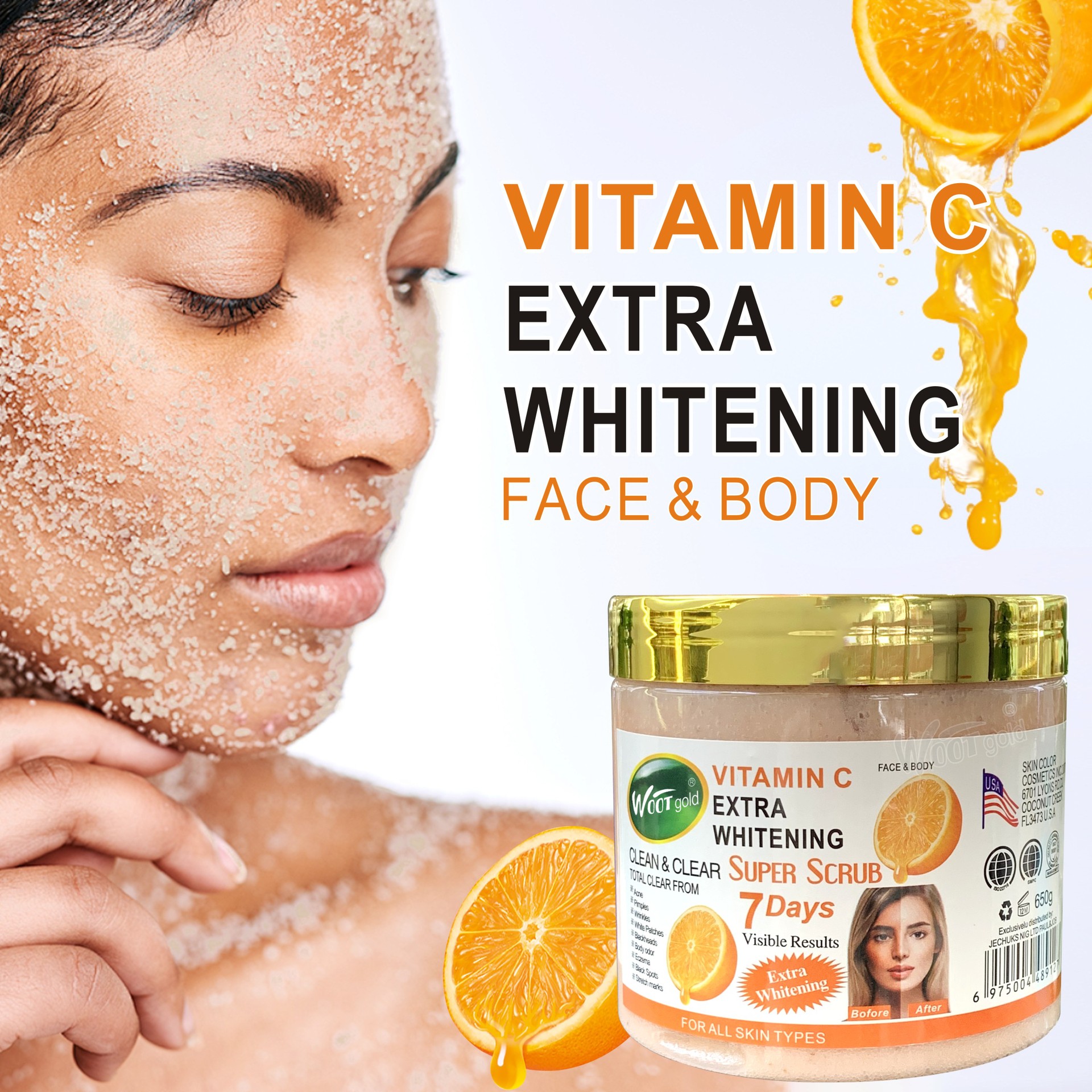 Cross-border VITAMIN C Scrub 650g Exfoliating, Moisturizing and nourishing Body Bath salt Scrub export Specification drawing