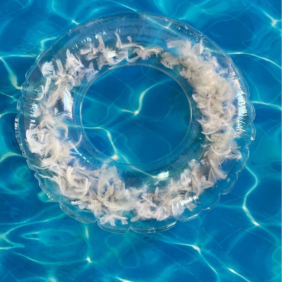Cross-border children's inflatable thickened life buoy, ins style, internet-famous transparent feather swimming ring, high-end adult swimming ring details Picture