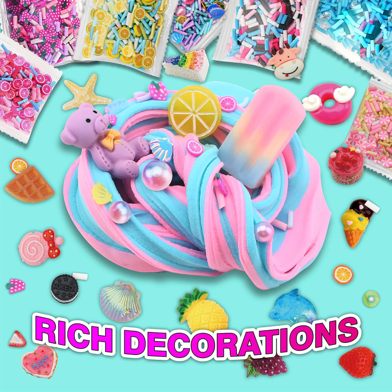 Cross-border DIY Slime cotton puffle glue toy clay set, Amazon factory wholesale Slime kit Specification drawing