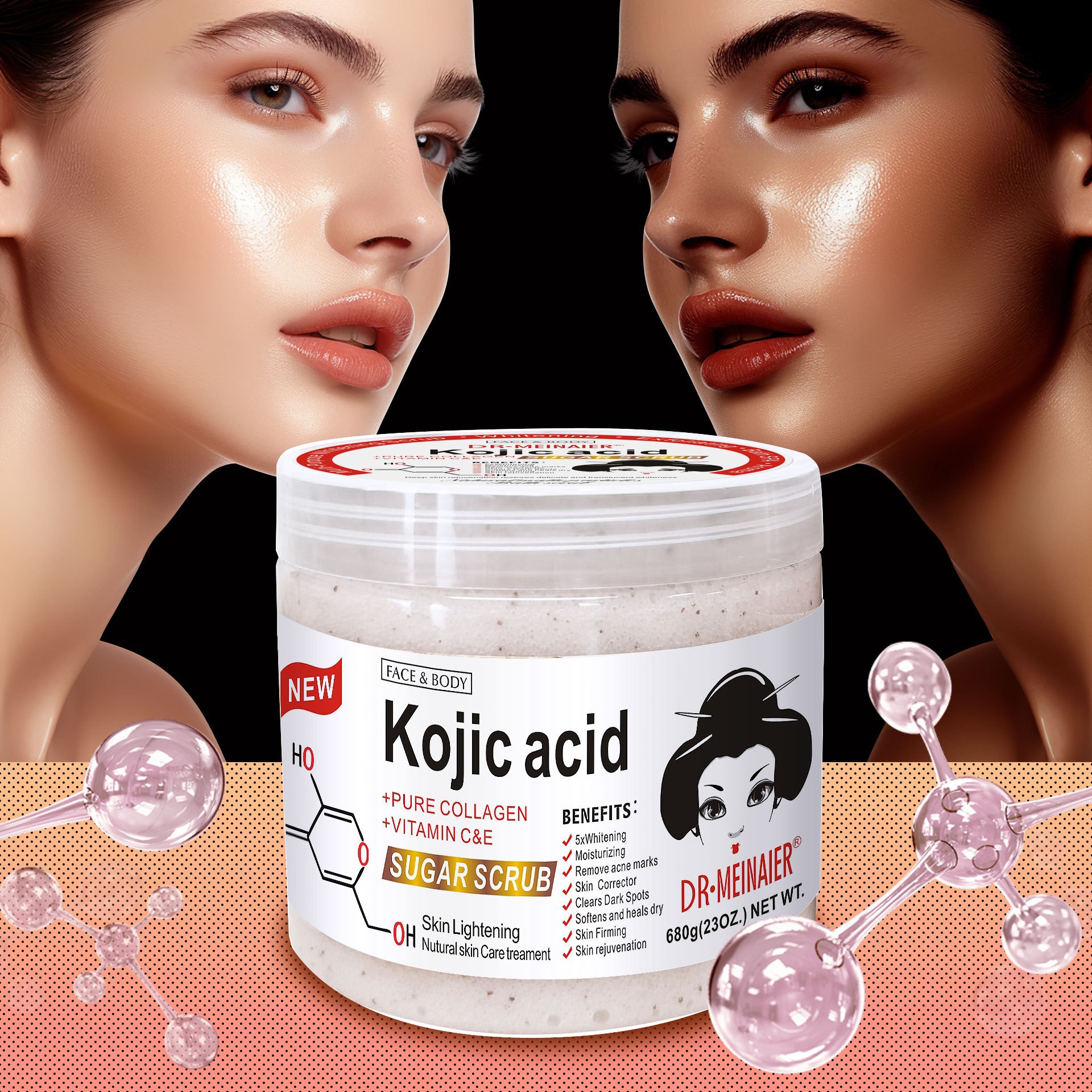 Cross-border Kojic acid Bath Salt Brightening Moisturizing Scrub Deep Exfoliation and chicken Skin Removal Kojic Acid Grinding Sugar 680g full figure