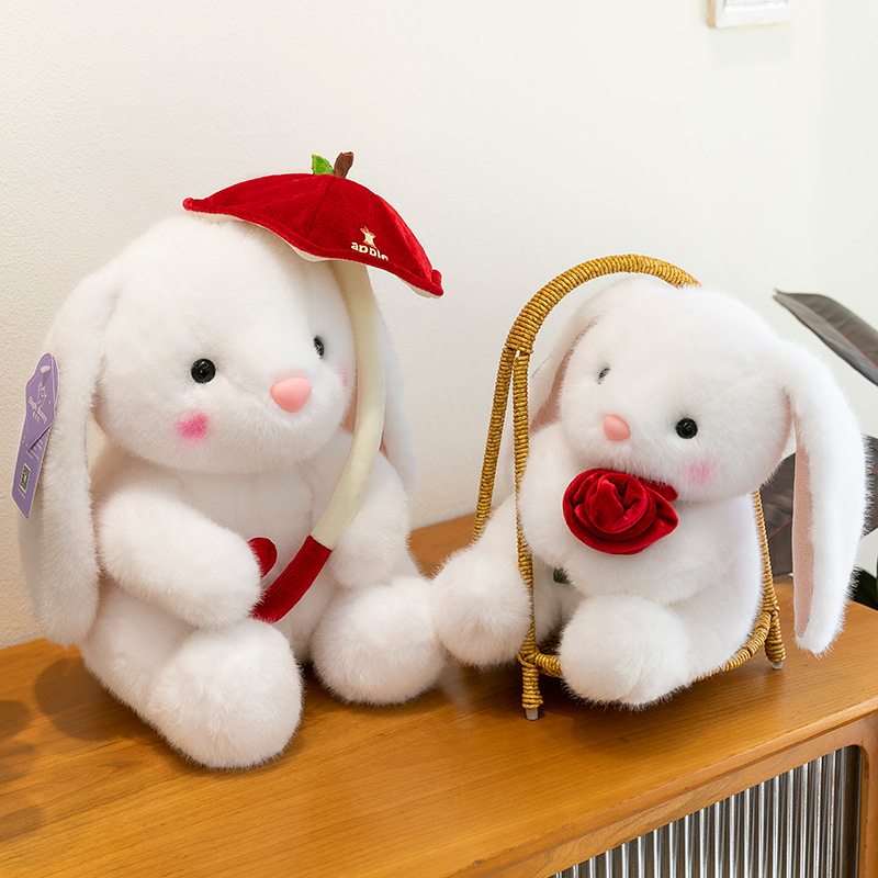 A cute rose rabbit plush toy doll, a cute rabbit, is a gift for girls as a children's comfort doll Specification drawing