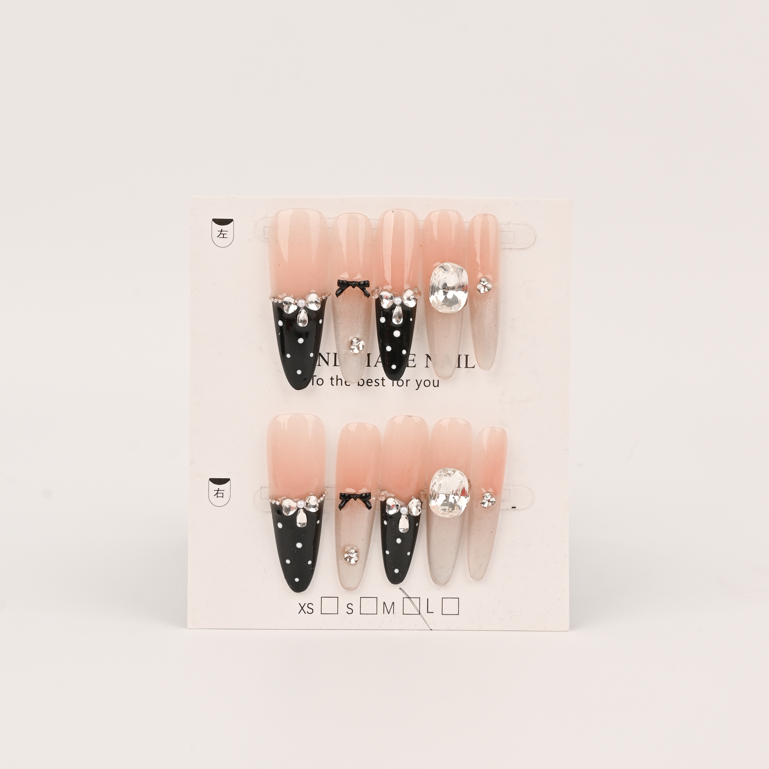 黑色法式猫眼穿戴甲片成品长款杏仁手工贴钻穿戴甲可拆卸高级感美甲水钻穿戴式美甲成品