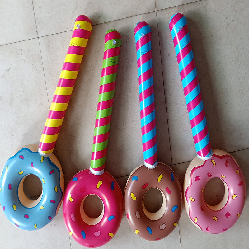 New PVC doughnut inflatable stick creative hammer toy, children's inflatable colorful doughnut lollipop toy details Picture
