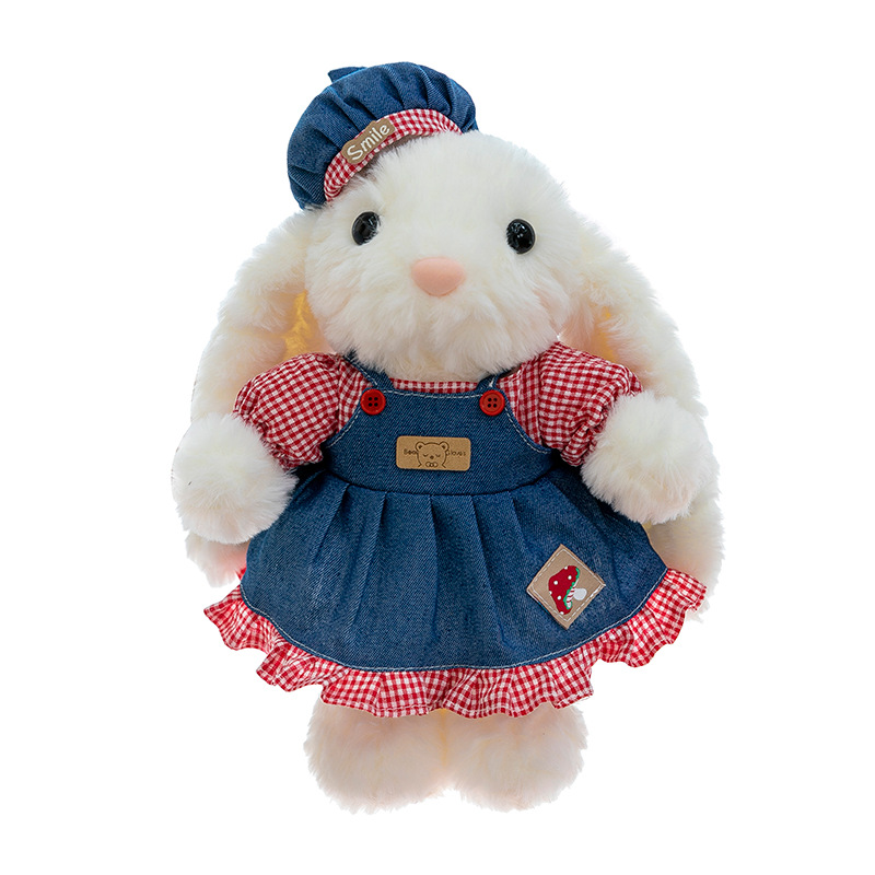 New cross-border dress, little rabbit plush toy, cartoon overalls, long-eared rabbit doll, soothing doll Item Picture