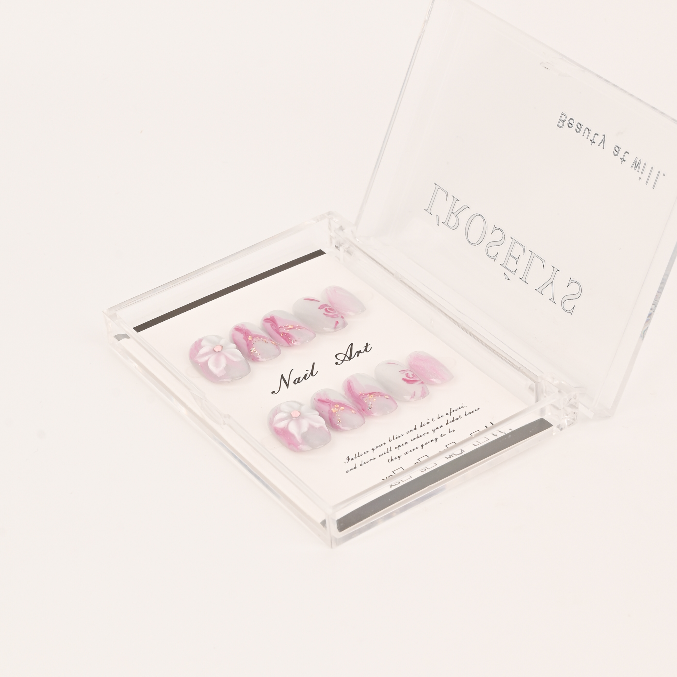 新中式手绘雕花粉色少女心美甲穿戴甲收纳盒高透高档手工穿戴甲美甲展示盒亚克力收纳盒