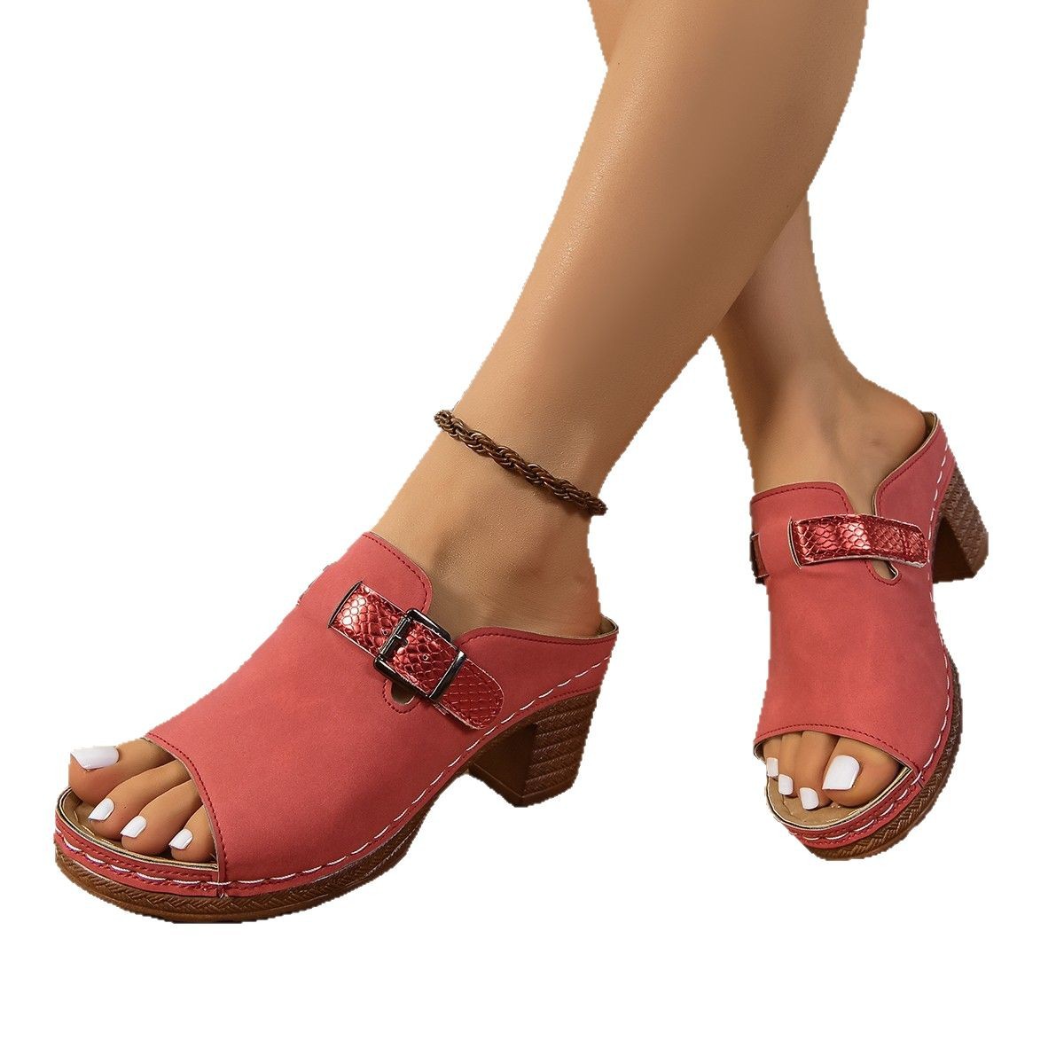 2022 Summer Amazon fish-mouth high-heeled sandals for women on AliExpress wish, fashionable large-sized sandals Item Picture