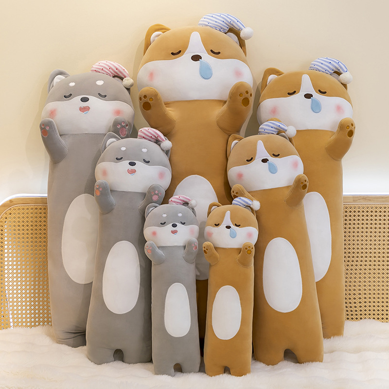 New hat Shiba Inu, Papa Dog plush toy pillow, village dog doll, long strip doll, Corgi living room pillow full figure