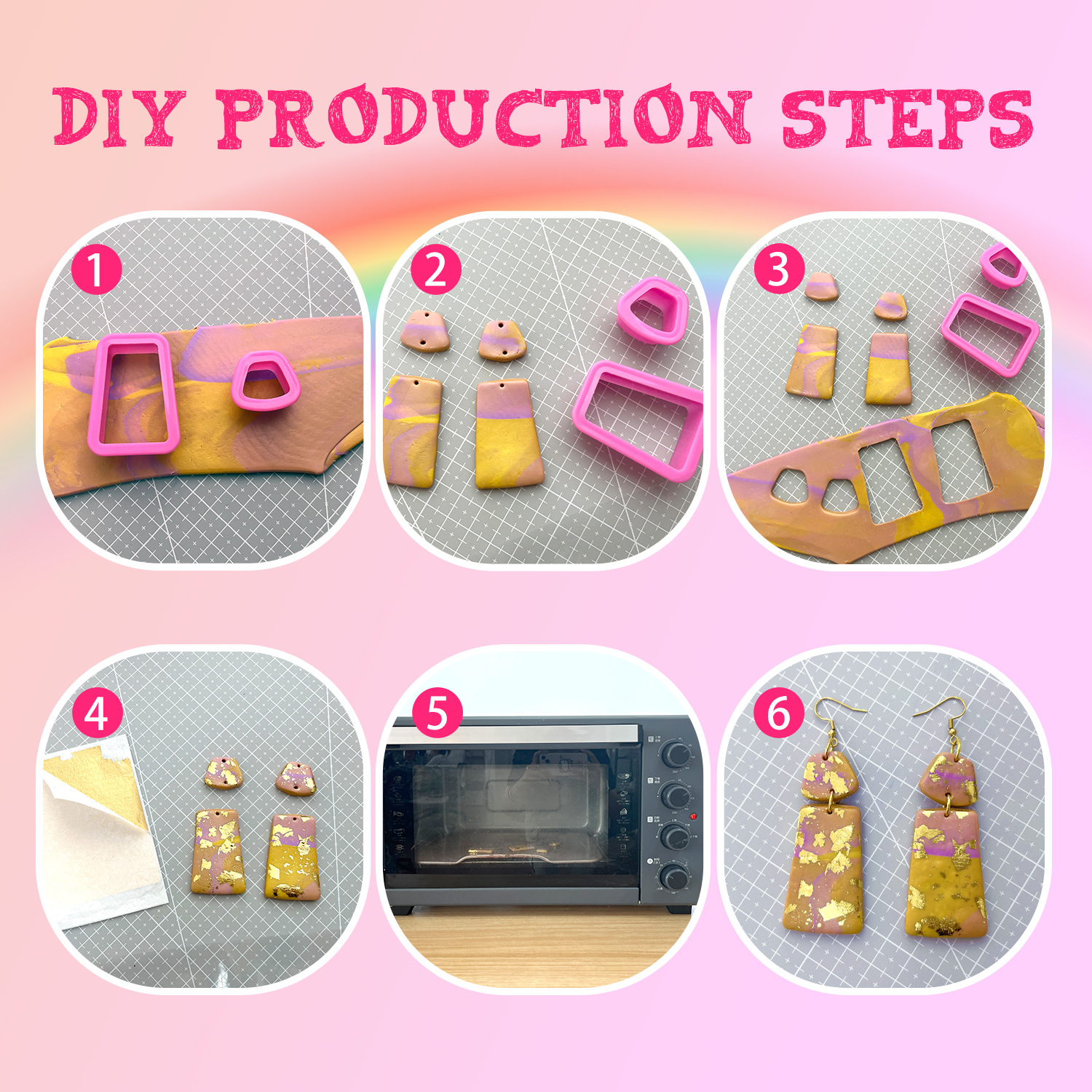 Cross-border gold foil series earrings, color box set, soft clay handmade diy earrings mold, geometric shape cutter Specification drawing